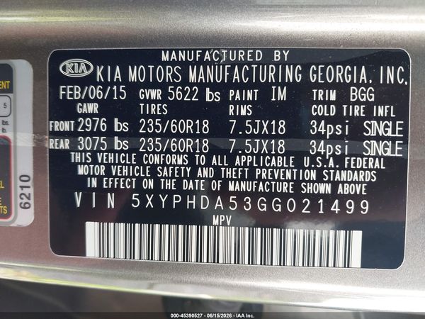 2016 KIA SORENTO 3.3L EX
