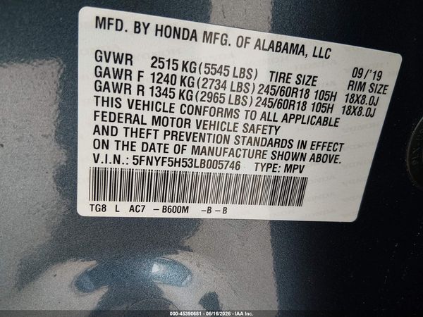 2020 HONDA PILOT 2WD EX-L
