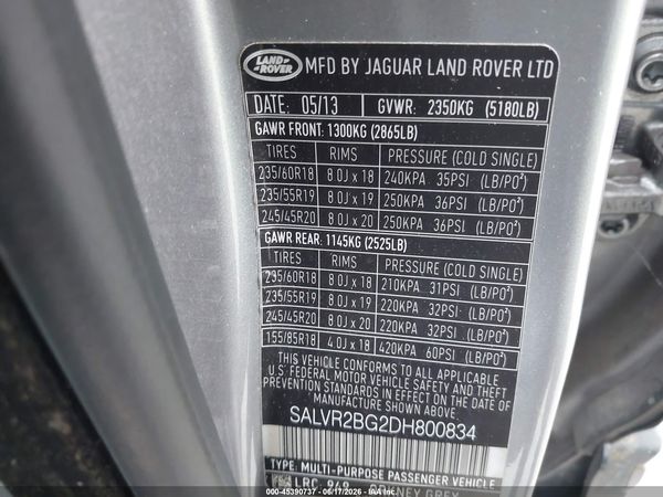 2013 LAND ROVER RANGE ROVER EVOQUE PURE