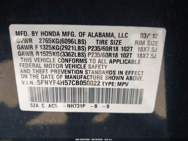 2012 HONDA PILOT EX-L