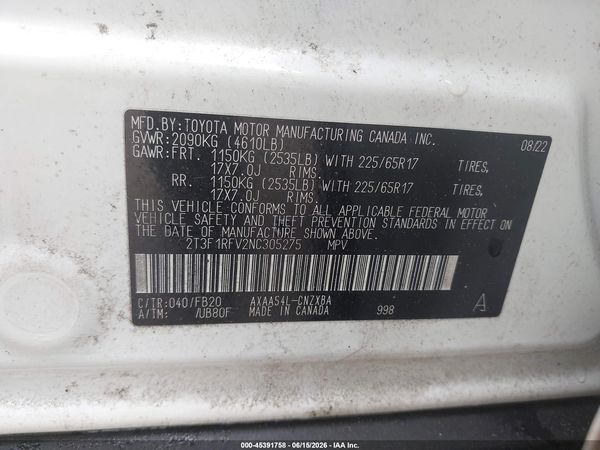 2022 TOYOTA RAV4 LE