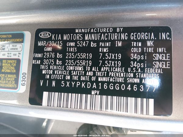 2016 KIA SORENTO 2.0T SXL