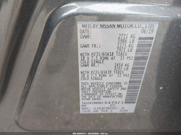 2019 NISSAN PATHFINDER S — I9