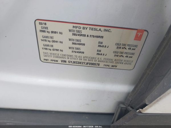 2018 TESLA MODEL X 100D/75D/P100D