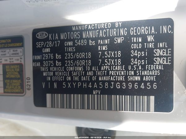 2018 KIA SORENTO 3.3L EX