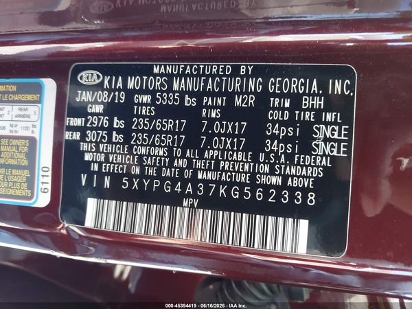 2019 KIA SORENTO 2.4L LX