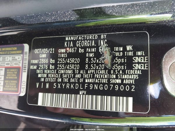 2022 KIA SORENTO SX