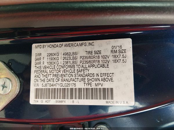 2016 ACURA RDX ADVANCE PACKAGE