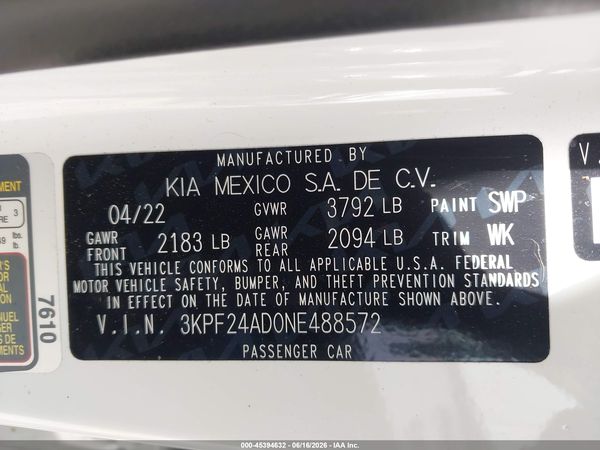 2022 KIA FORTE LXS