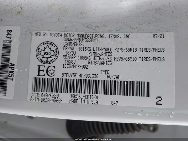 2021 TOYOTA TUNDRA SR5 grade