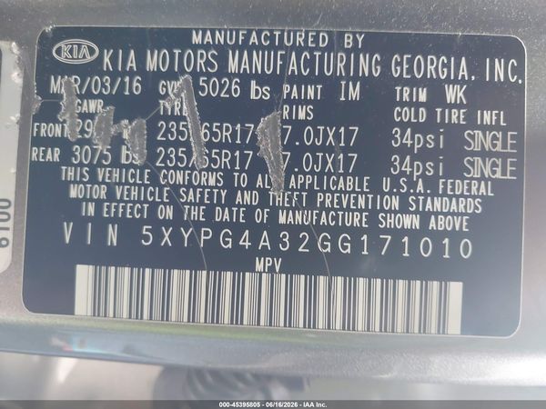 2016 KIA SORENTO 2.4L L