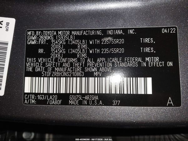 2022 TOYOTA HIGHLANDER PLATINUM