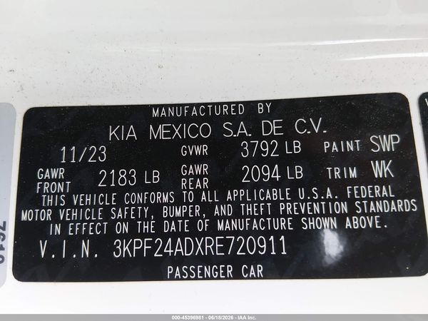 2024 KIA FORTE LXS