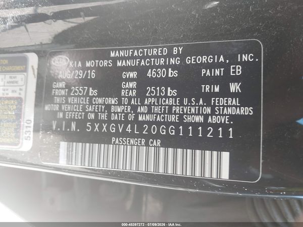 2016 KIA OPTIMA SXL TURBO