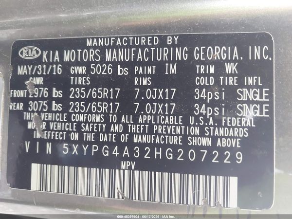 2017 KIA SORENTO 2.4L LX