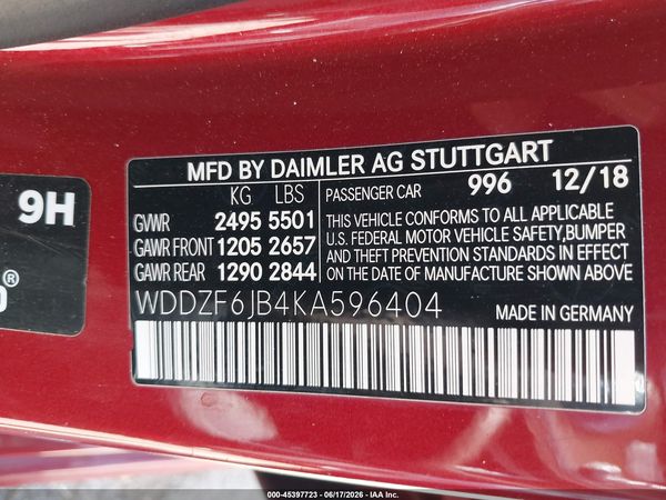 2019 MERCEDES-BENZ E 450 4MATIC