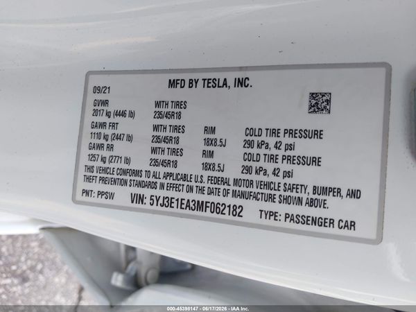 2021 TESLA MODEL 3