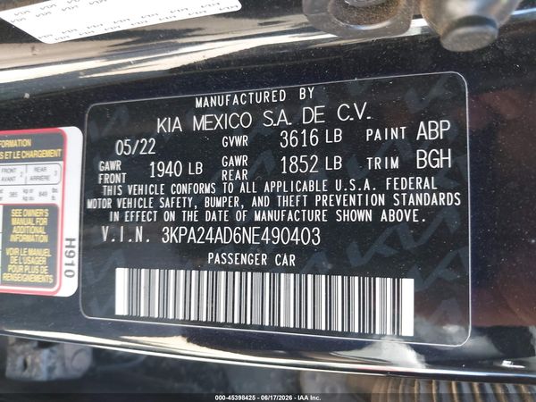 2022 KIA RIO S