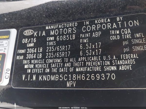 2017 KIA SEDONA LX