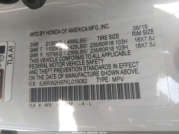 2019 HONDA CR-V TOURING