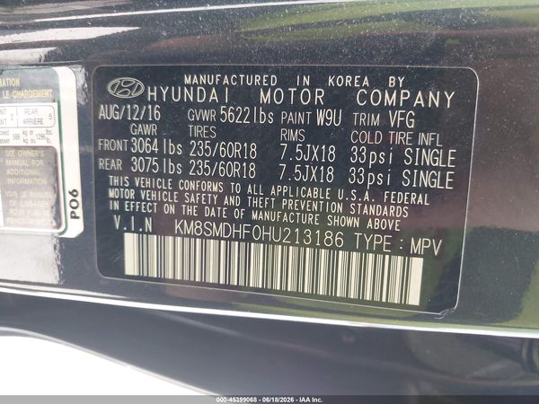 2017 HYUNDAI SANTA FE SE