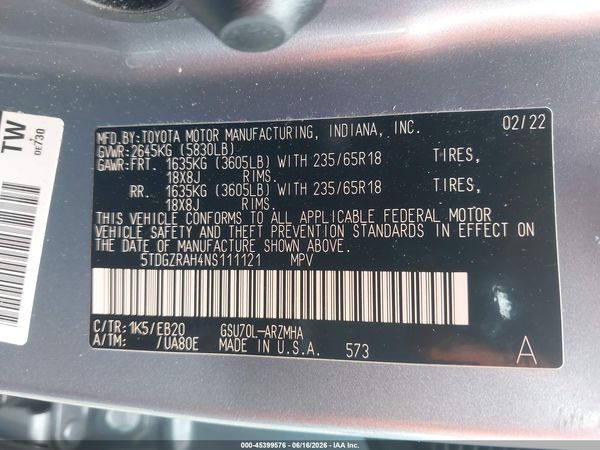 2022 TOYOTA HIGHLANDER XLE