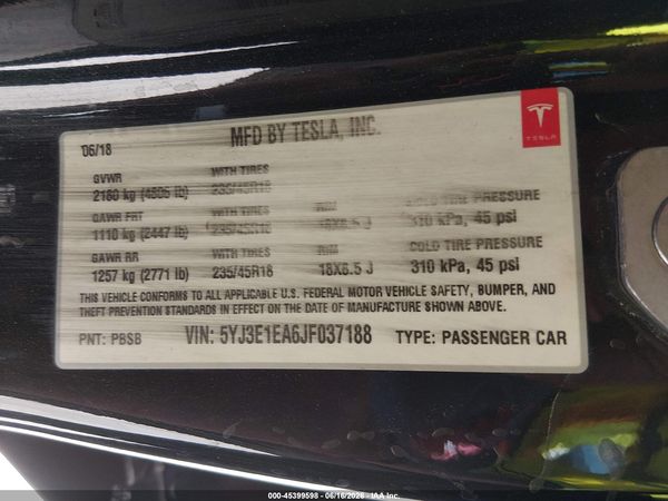 2018 TESLA MODEL 3 LONG RANGE/MID RANGE