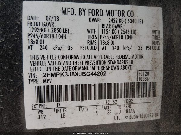 2018 FORD EDGE SEL — I9