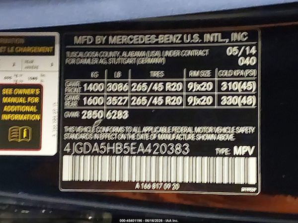 2014 MERCEDES-BENZ ML 350 4MATIC