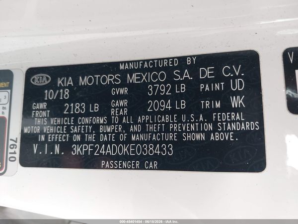 2019 KIA FORTE LXS