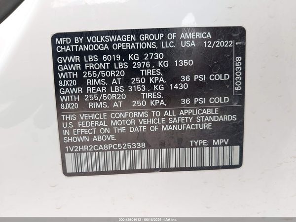 2023 VOLKSWAGEN ATLAS 3.6L V6 SE W/TECHNOLOGY — I9