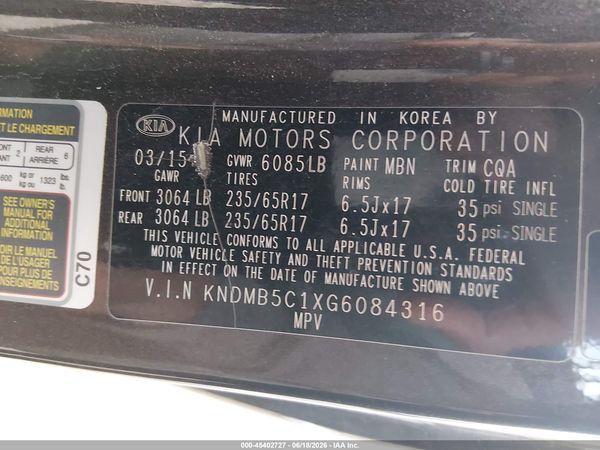 2016 KIA SEDONA LX