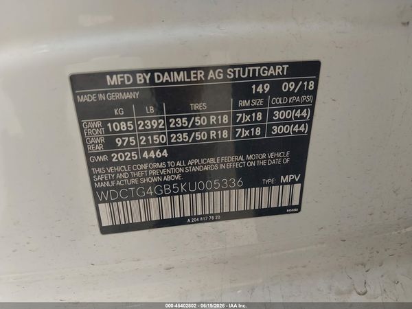 2019 MERCEDES-BENZ GLA 250 4MATIC