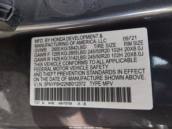 2022 HONDA PILOT AWD SPECIAL EDITION