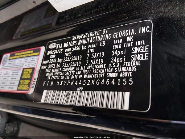 2019 KIA SORENTO 3.3L SX