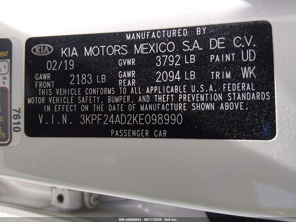 2019 KIA FORTE LXS