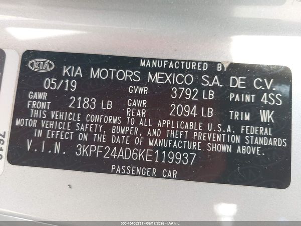 2019 KIA FORTE LXS