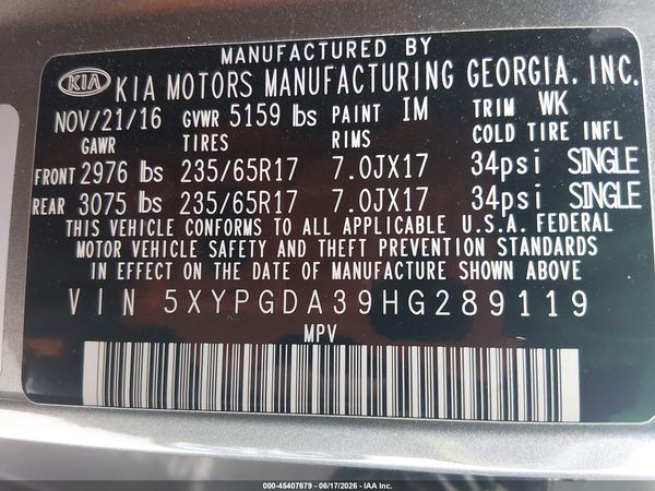 2017 KIA SORENTO 2.4L LX
