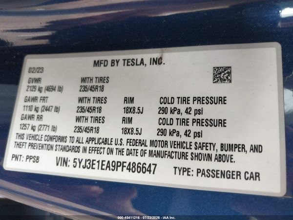 2023 TESLA MODEL 3 REAR-WHEEL DRIVE