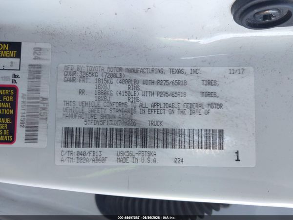 2018 TOYOTA TUNDRA SR5 5.7L V8