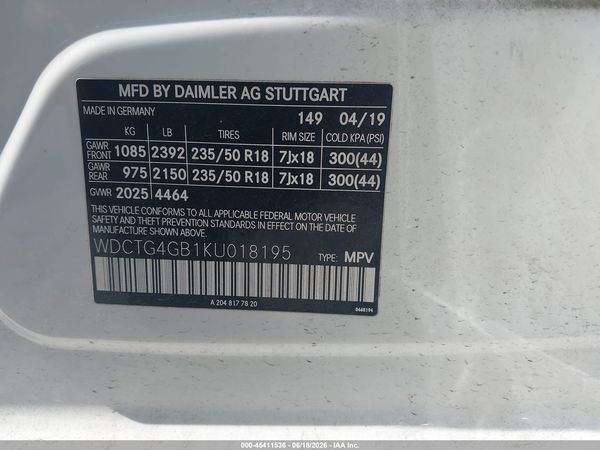 2019 MERCEDES-BENZ GLA 250 4MATIC