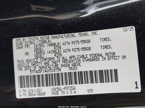 2016 TOYOTA TUNDRA 1794 5.7L V8