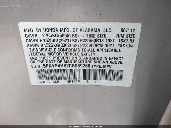 2012 HONDA PILOT EX-L