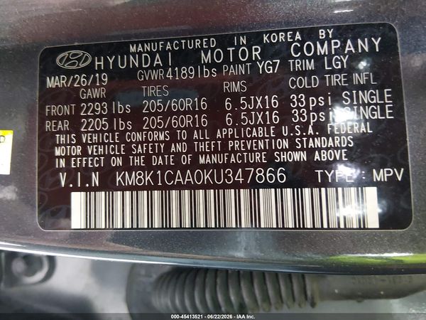 2019 HYUNDAI KONA SE