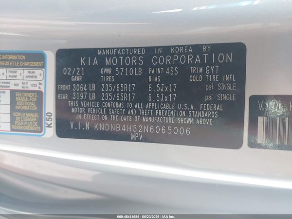 2022 KIA CARNIVAL MPV LX SEAT PACKAGE