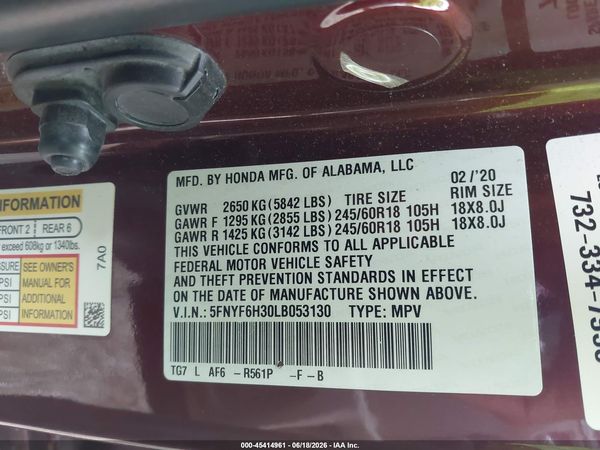 2020 HONDA PILOT AWD EX