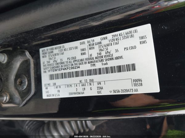 2019 FORD F-150 LARIAT/XL/XLT