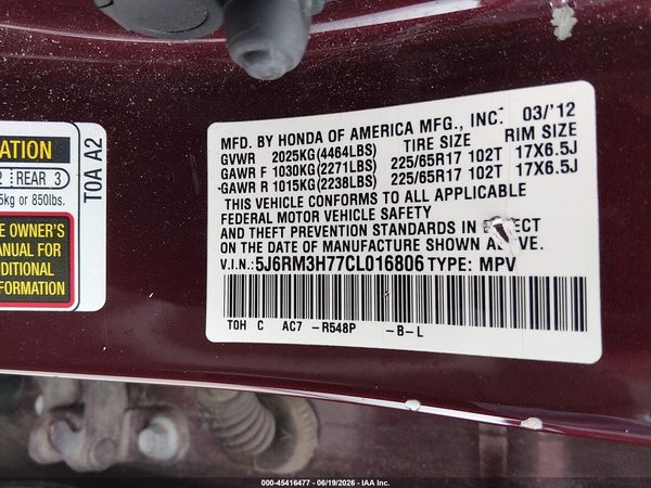 2012 HONDA CR-V EX-L