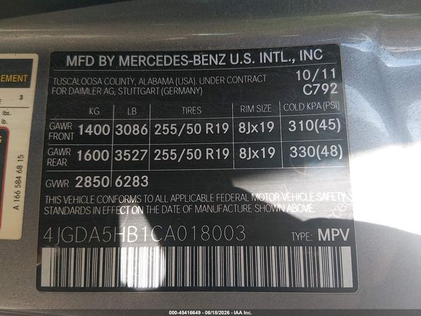 2012 MERCEDES-BENZ ML 350 4MATIC
