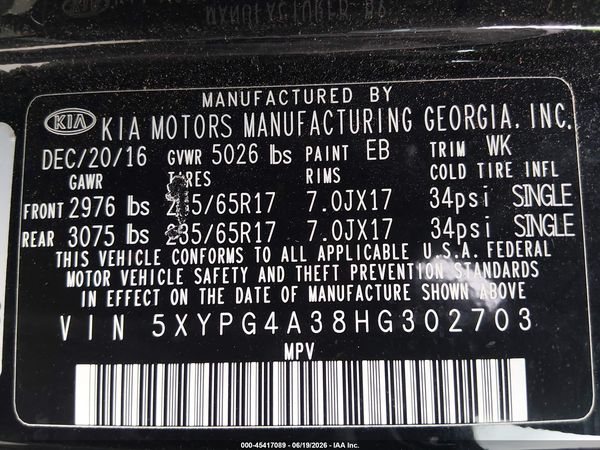 2017 KIA SORENTO 2.4L LX